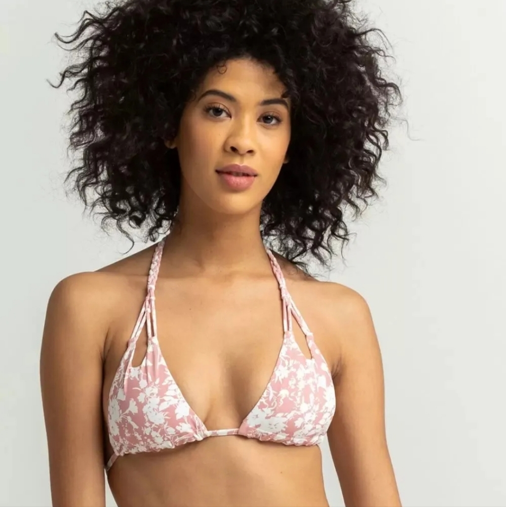 Full Tilt Small S Braided Pink White Triangle Bikini Top Tillys